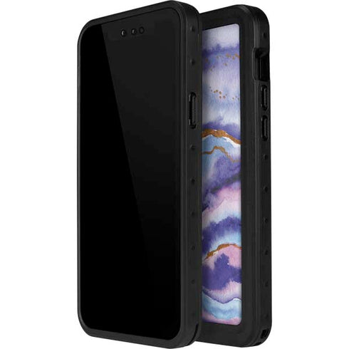 Blue Violet Watercolor Geode iPhone 15 Waterproof Case